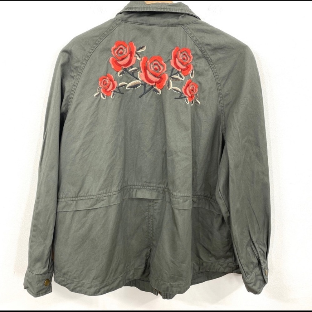 Style & Co Floral Embroidered Army Green Jacket
